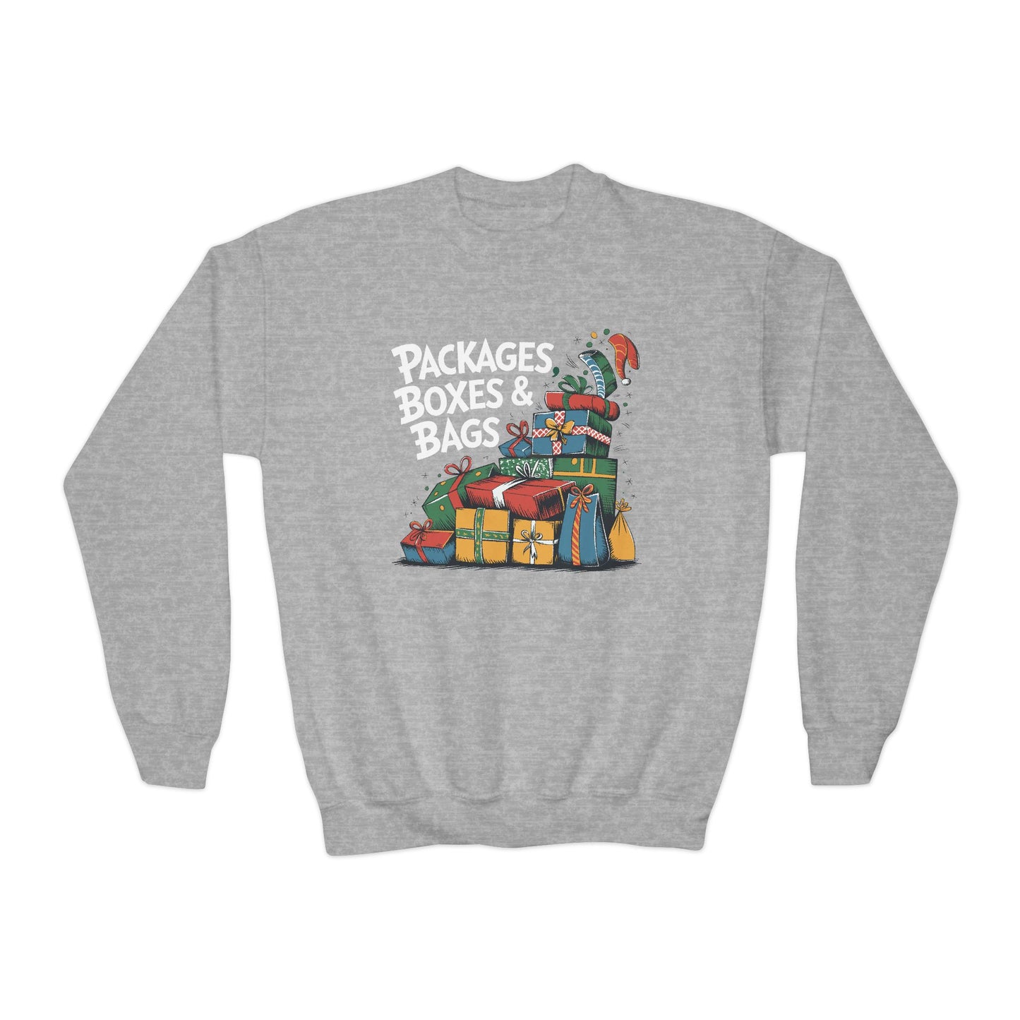 "Packages, Boxes & Bags" Christmas Kids Crewneck Sweatshirt