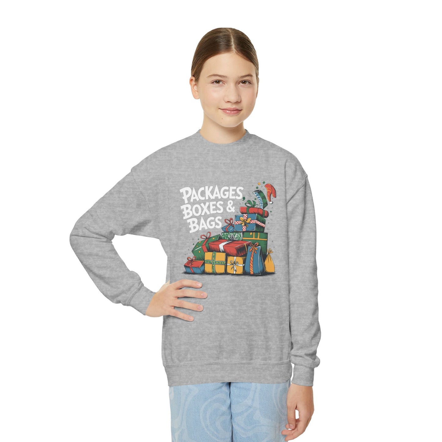 "Packages, Boxes & Bags" Christmas Kids Crewneck Sweatshirt