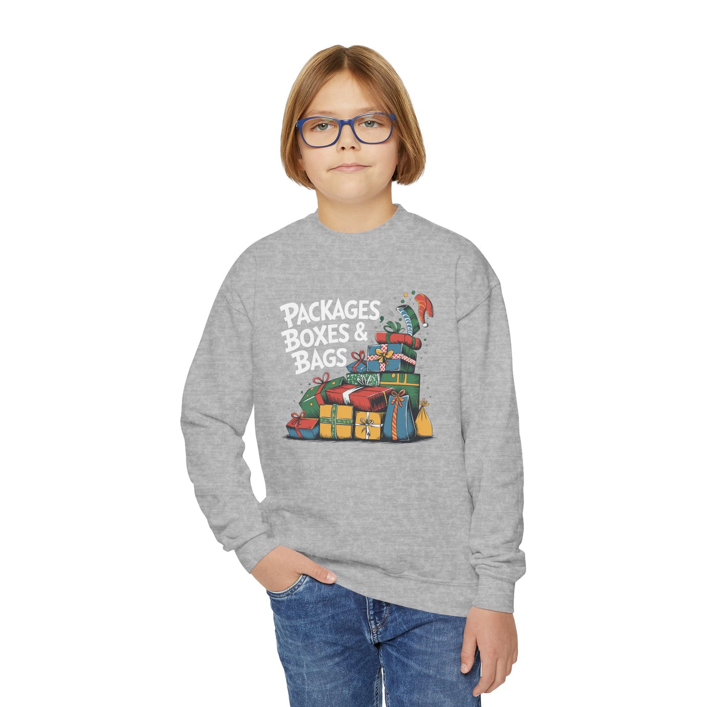 "Packages, Boxes & Bags" Christmas Kids Crewneck Sweatshirt