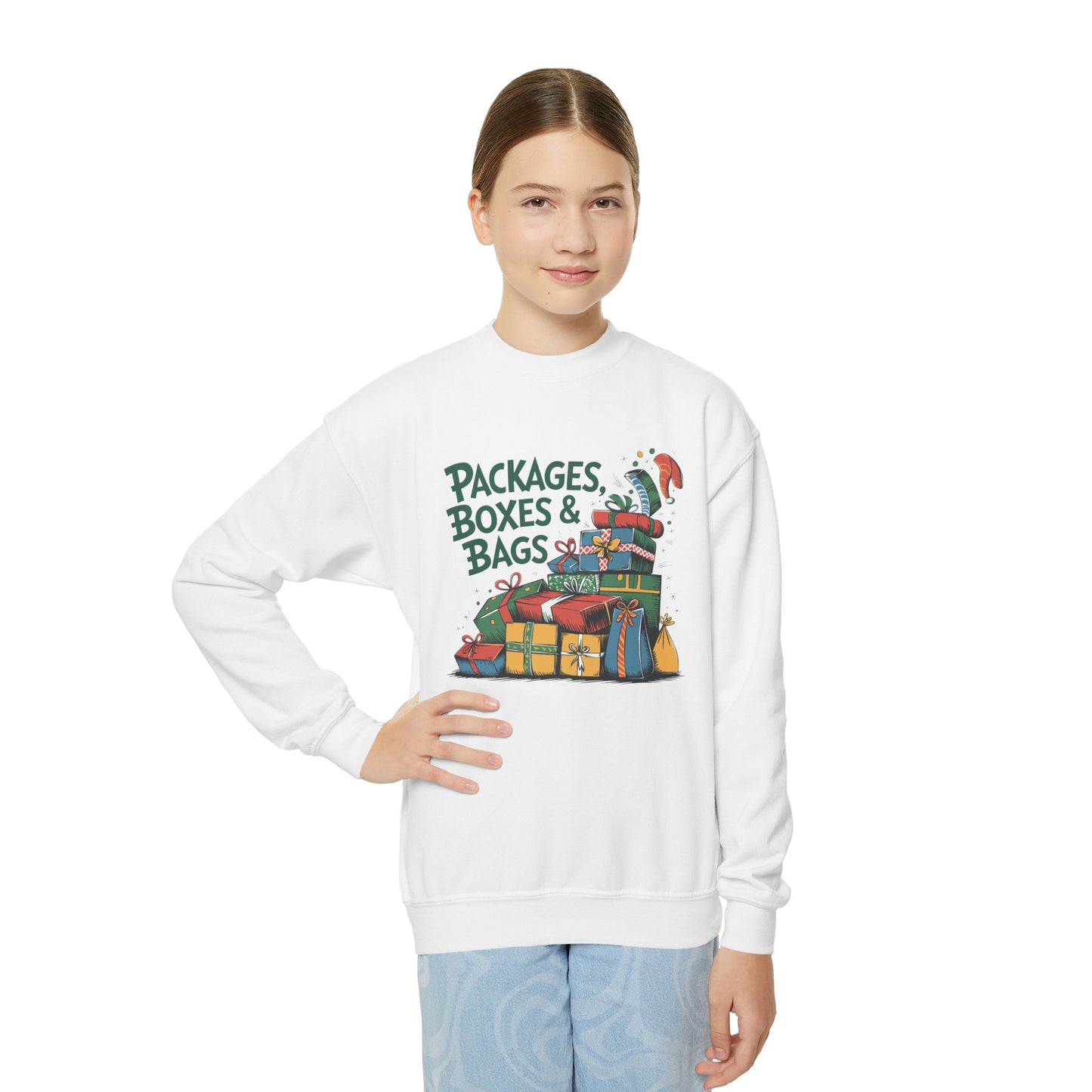 "Packages, Boxes & Bags" Christmas Kids Crewneck Sweatshirt