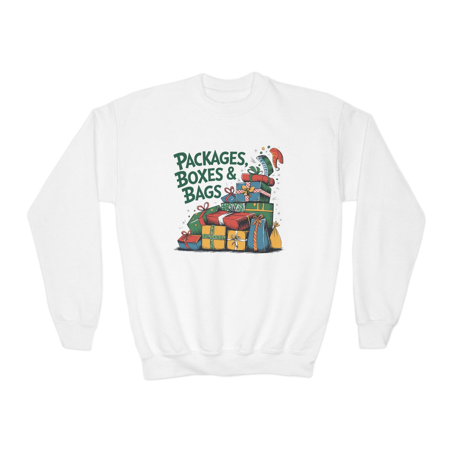 "Packages, Boxes & Bags" Christmas Kids Crewneck Sweatshirt