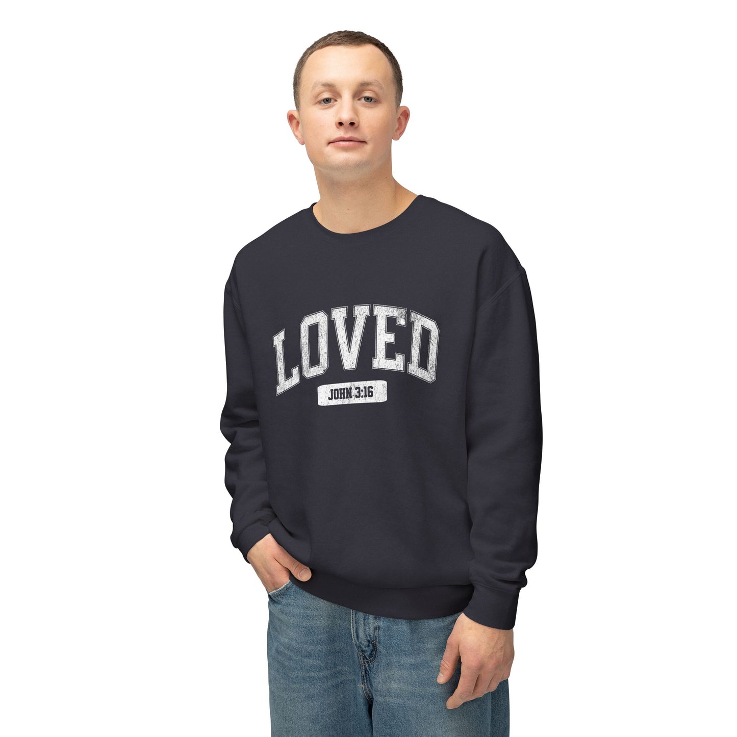 "LOVED" VARSITY UNISEX PREMIUM SWEATSHIRT