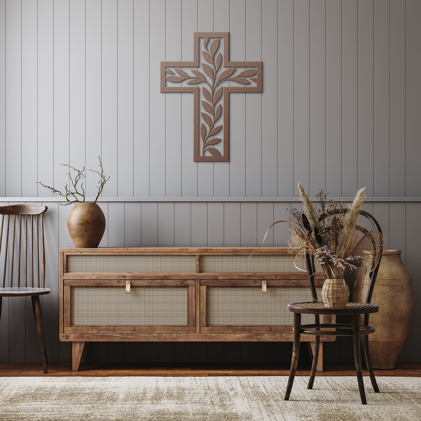 Metal_Cut_Sign_Cross_of_Life_Copper_Rustic_Hallway_Mockup.png