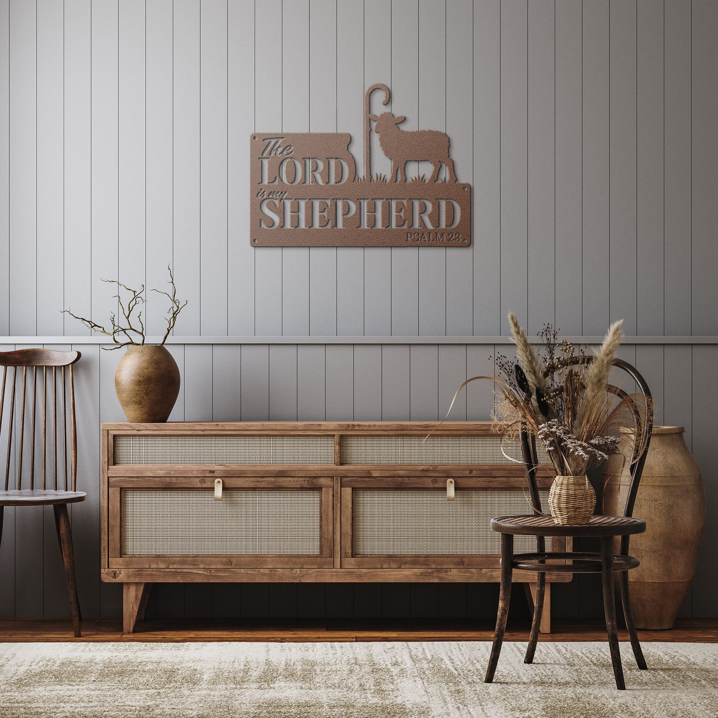 Metal_Sign_The_Lord_Is_My_Shepherd_Copper_Rustic_Hallway_Mockup.png