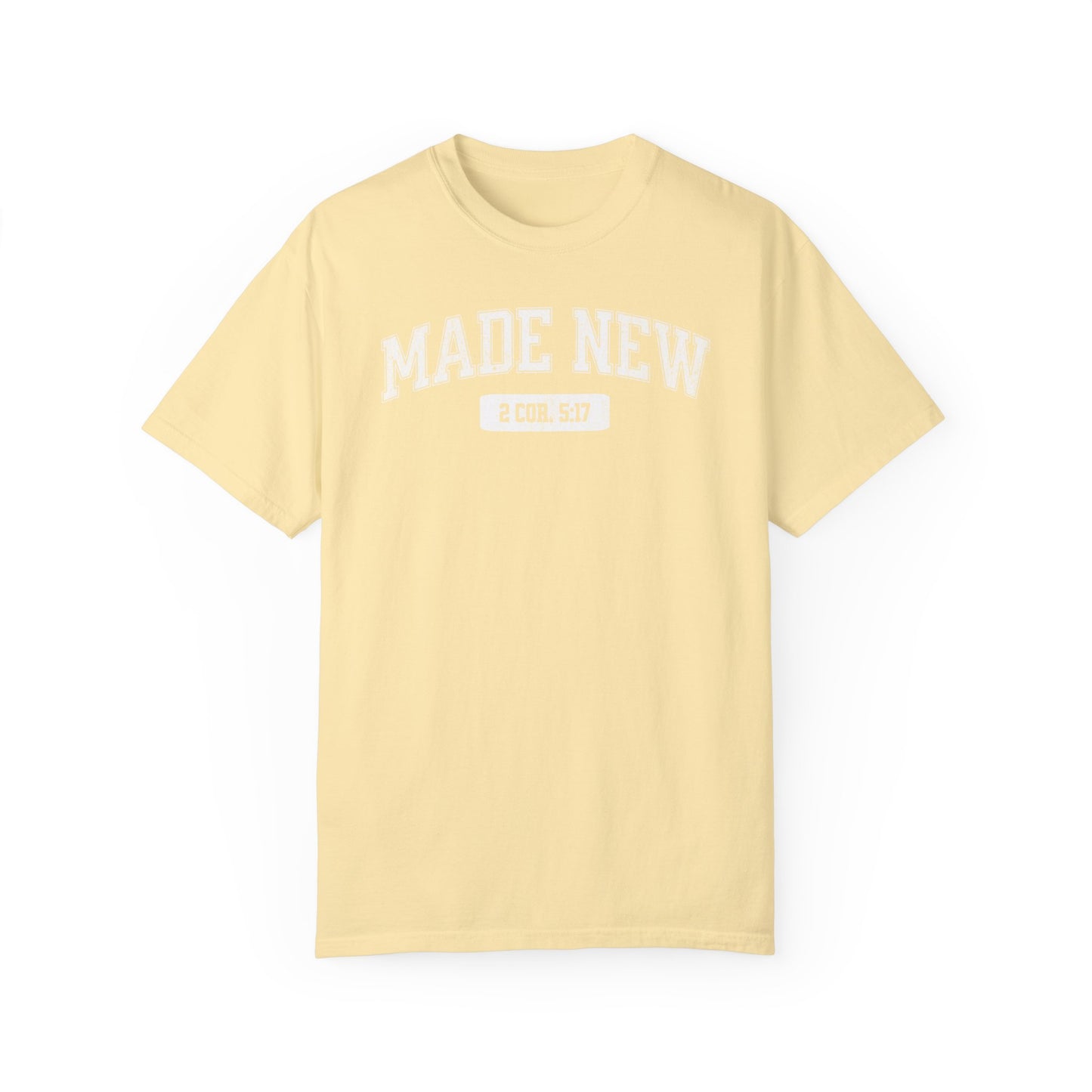 "Made New" Varsity Style Unisex Garment-Dyed Tee