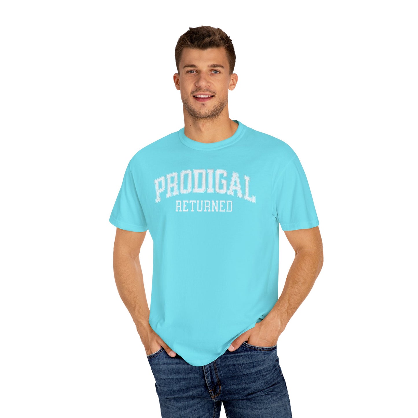 "Prodigal Returns" Varsity Style Unisex Garment-Dyed Tee