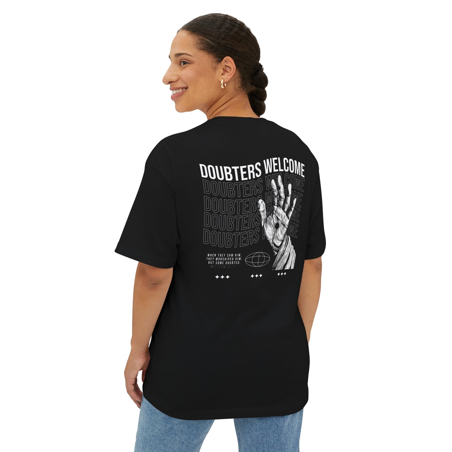 "Doubters Welcome" Adult Unisex Oversized Boxy Tee