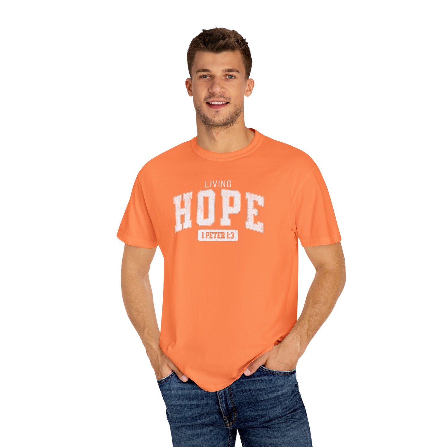 "Living Hope" Varsity Style Adult Unisex Garment-Dyed Tee