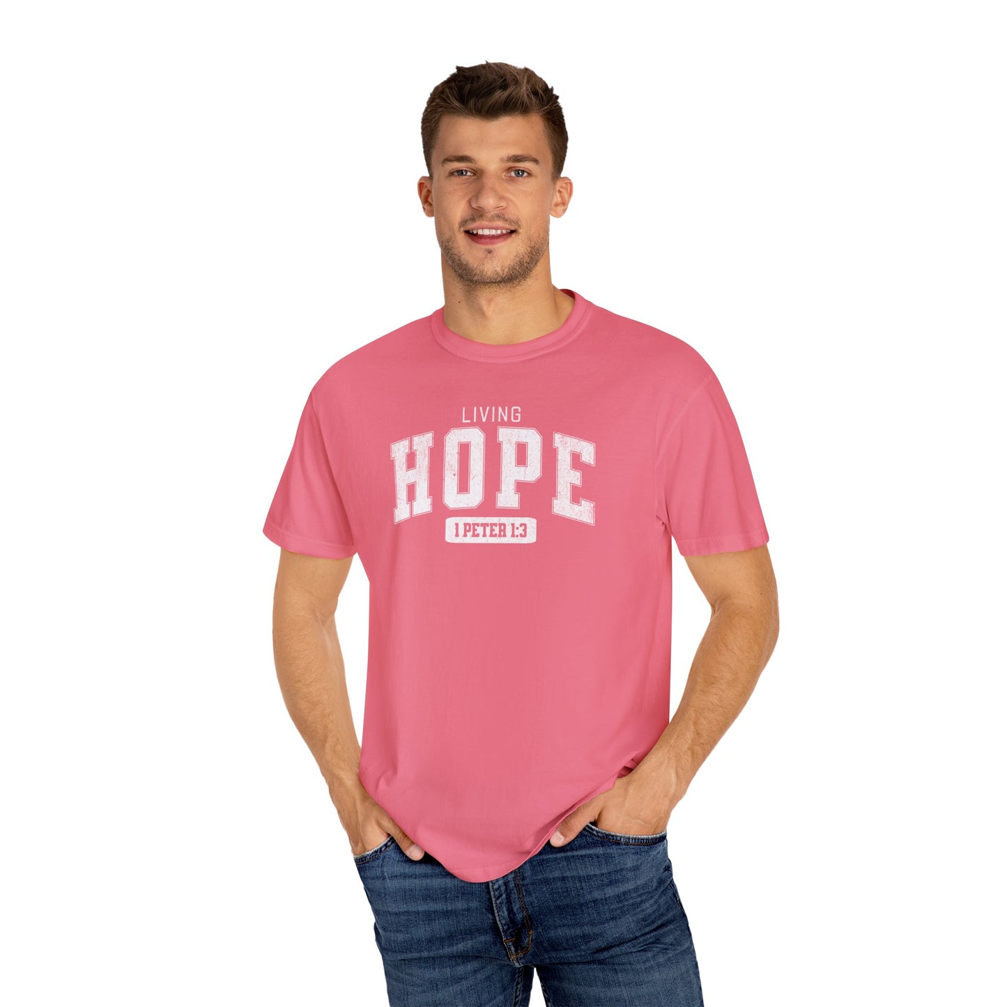 "Living Hope" Varsity Style Adult Unisex Garment-Dyed Tee