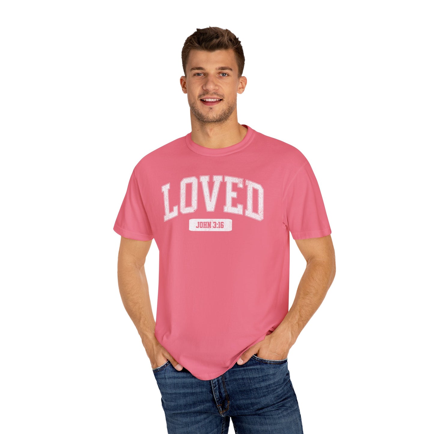 "Loved" Varsity Style Unisex Garment-Dyed Tee