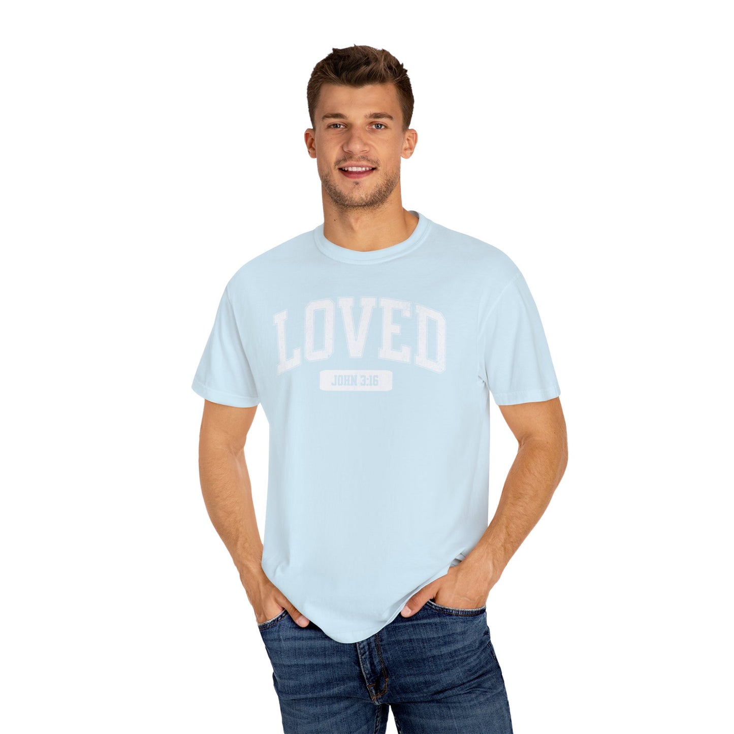 "Loved" Varsity Style Unisex Garment-Dyed Tee