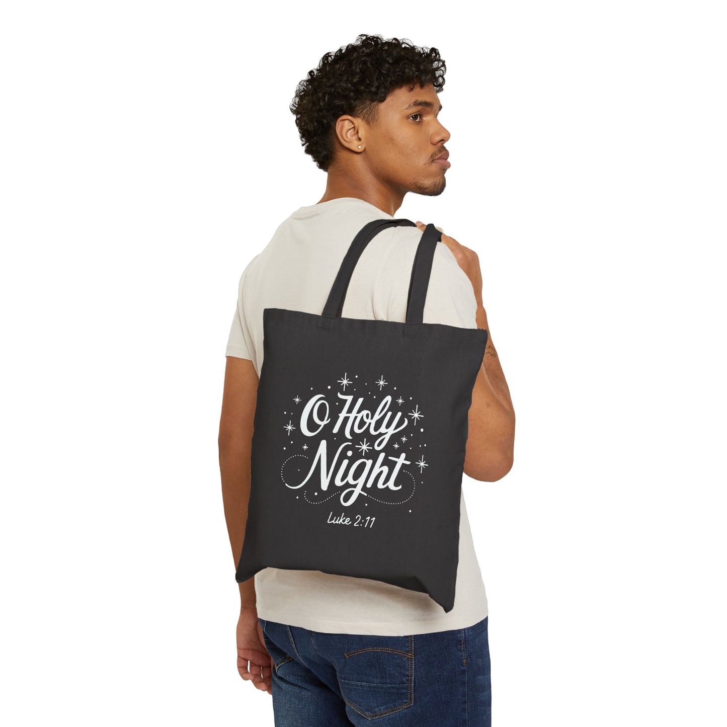 "O Holy Night" Cursive Christmas Cotton Canvas Tote Bag