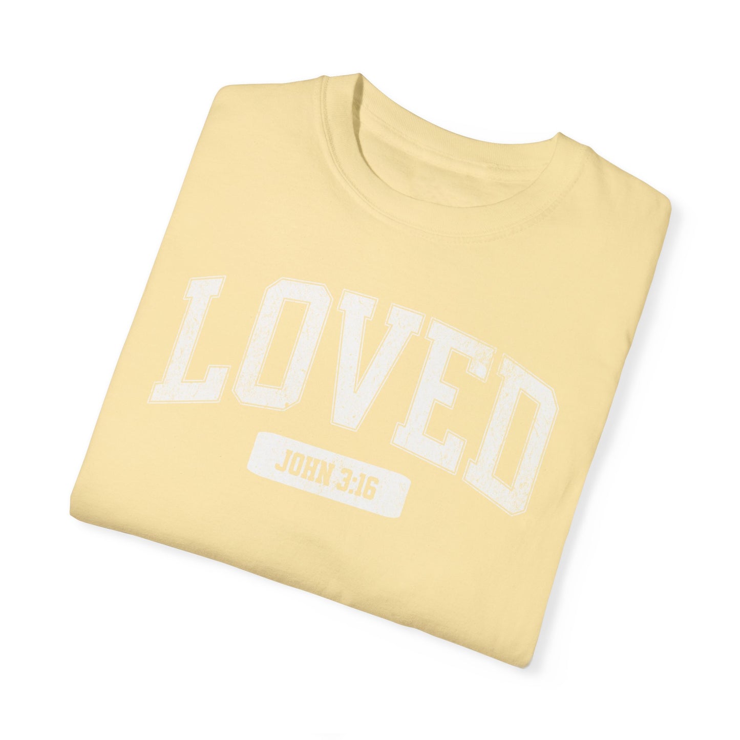 "Loved" Varsity Style Unisex Garment-Dyed Tee