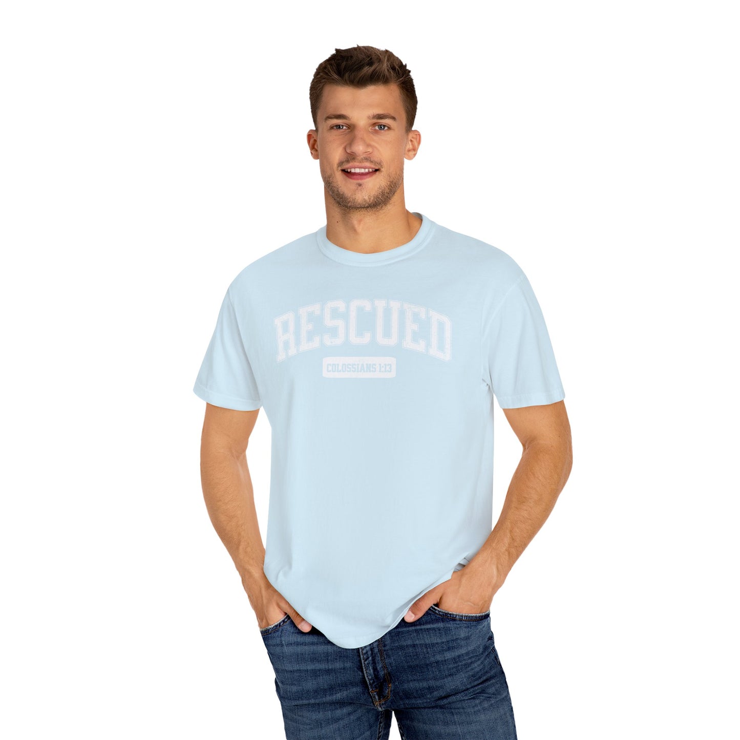 "Rescued" Varsity Style Unisex Garment-Dyed Tee