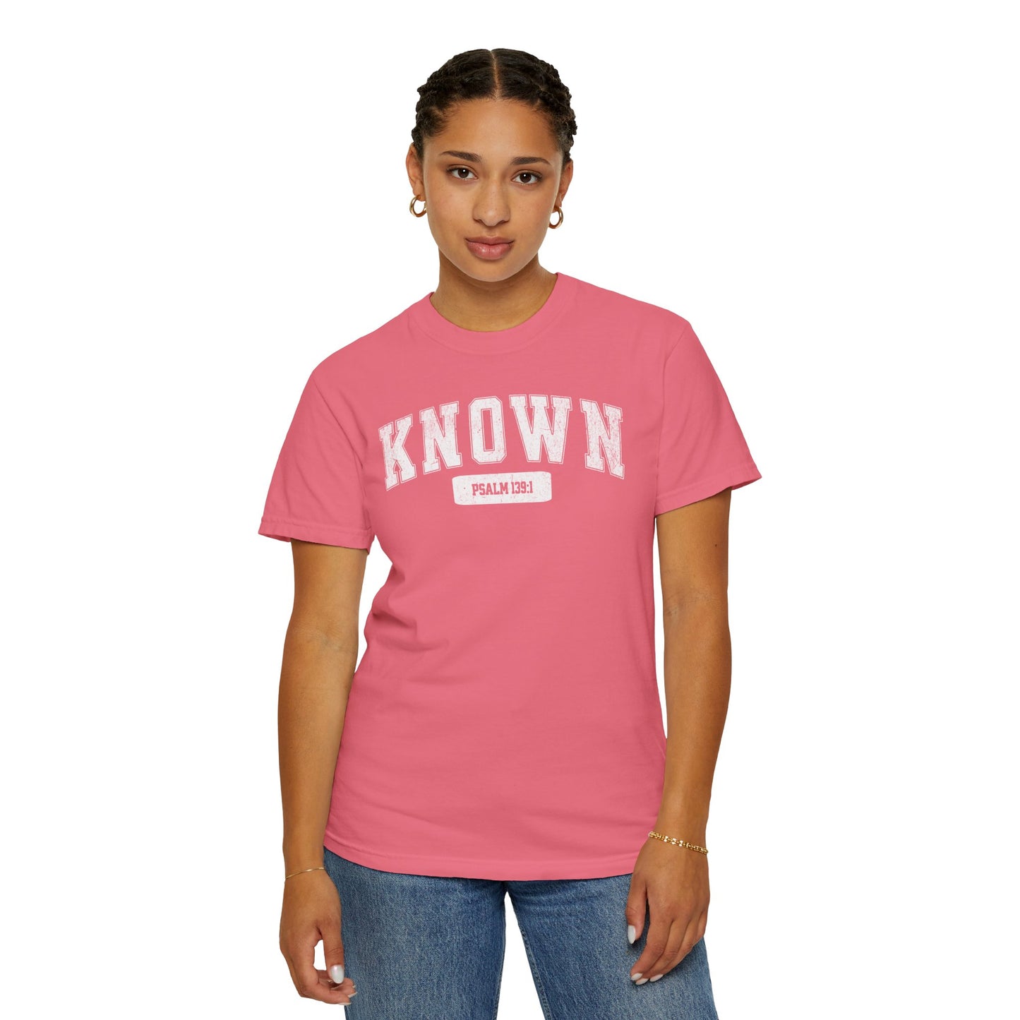 "Known" Varsity Style Unisex Garment-Dyed Tee