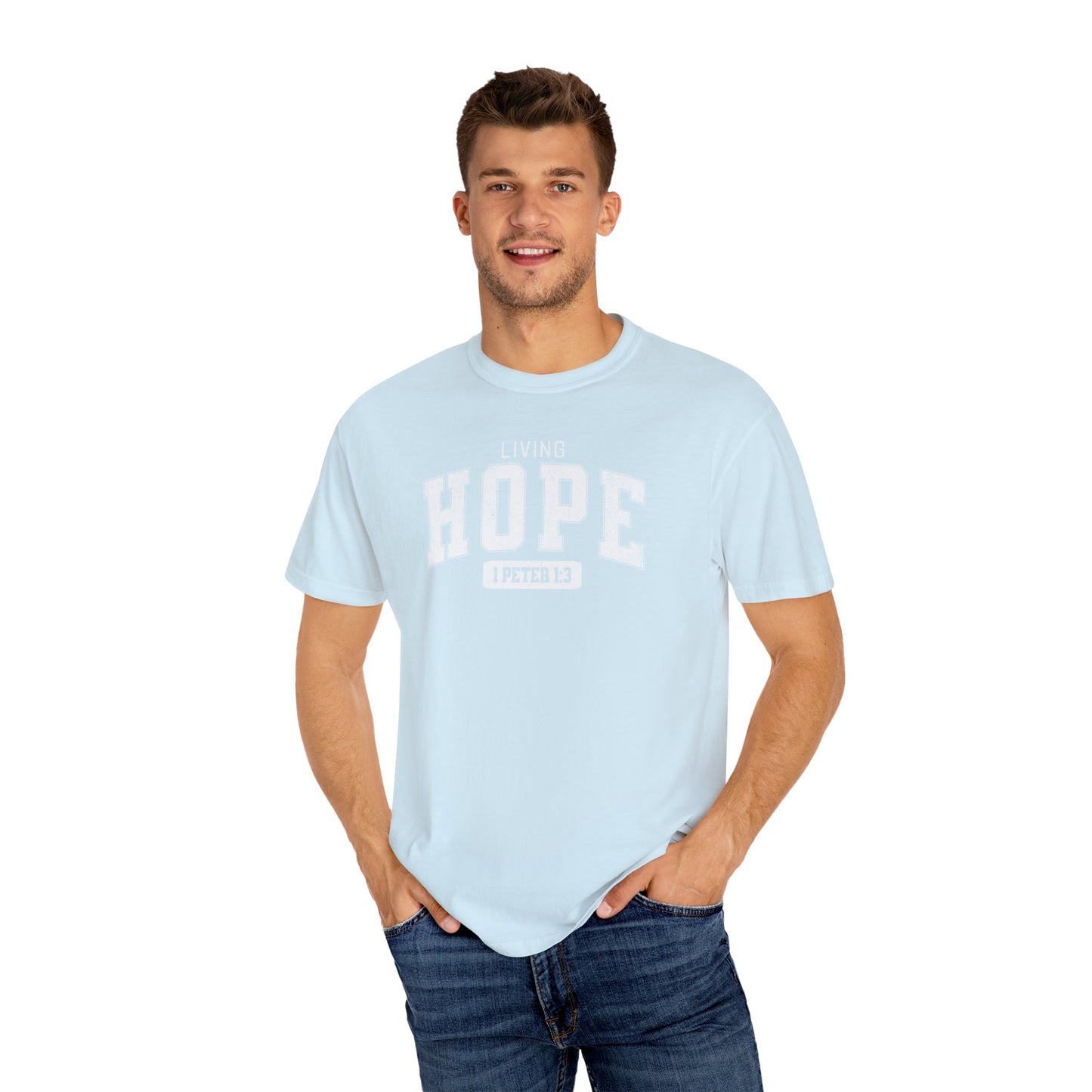 "Living Hope" Varsity Style Adult Unisex Garment-Dyed Tee