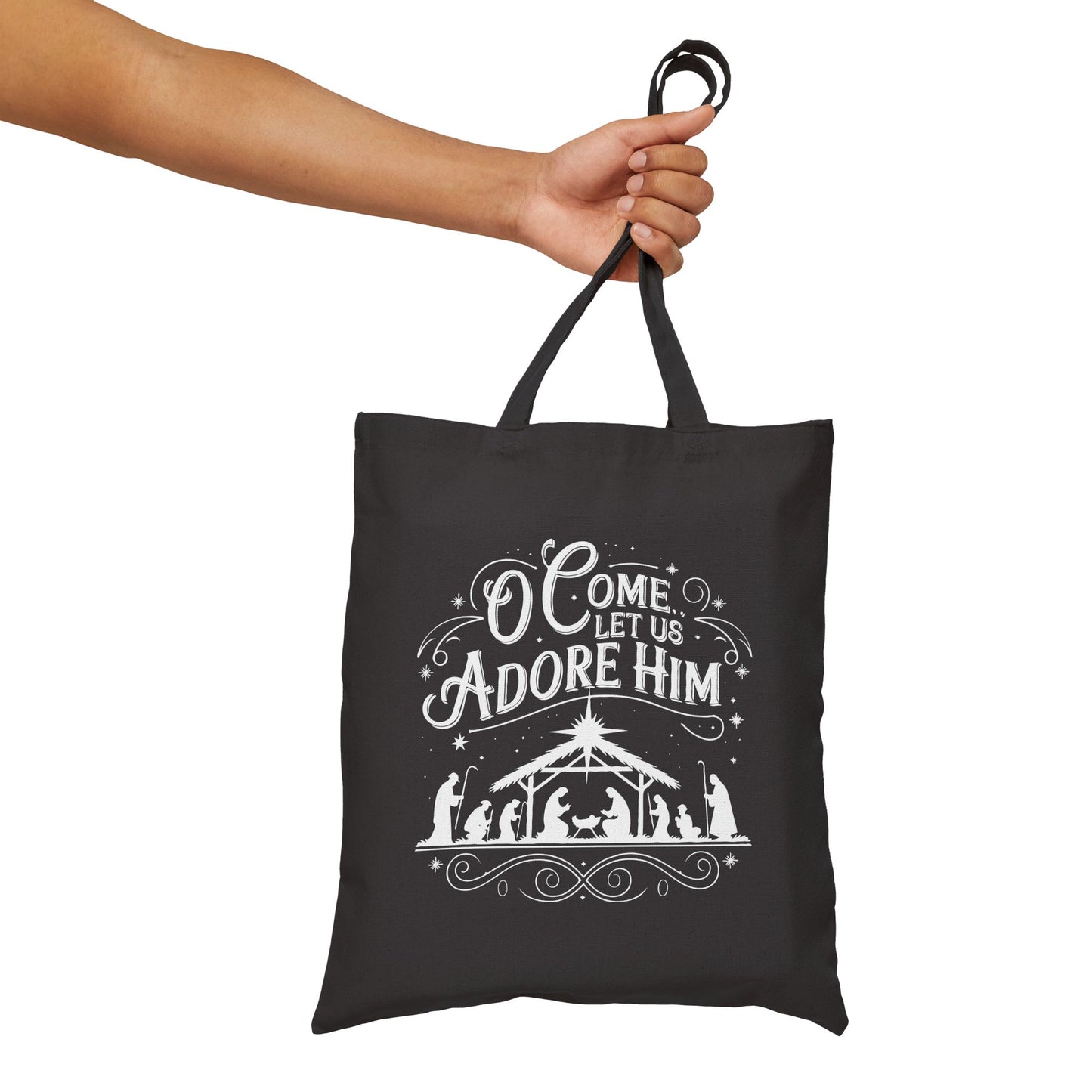 "O Come Let Us Adore Him" Country Christmas Cotton Canvas Tote Bag