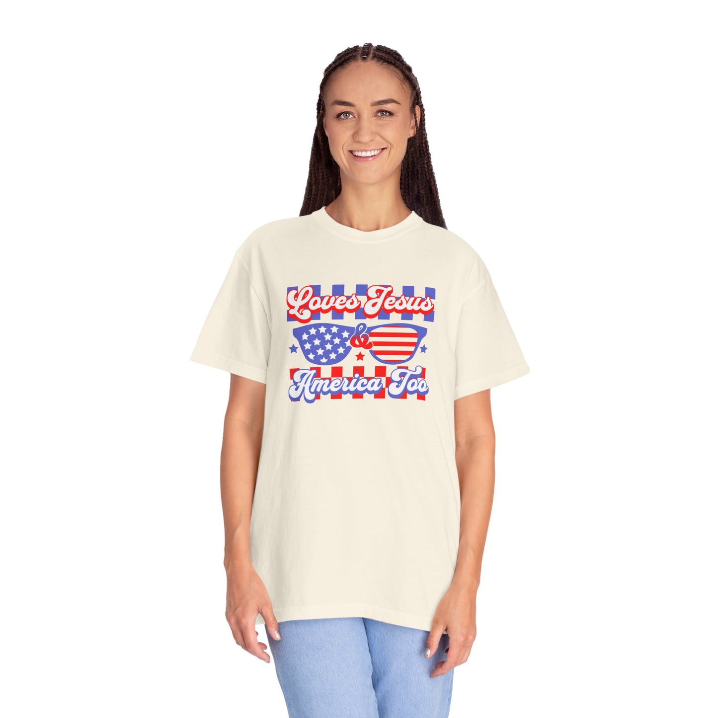 "LOVES JESUS & AMERICA TOO" UNISEX PREMIUM TEE