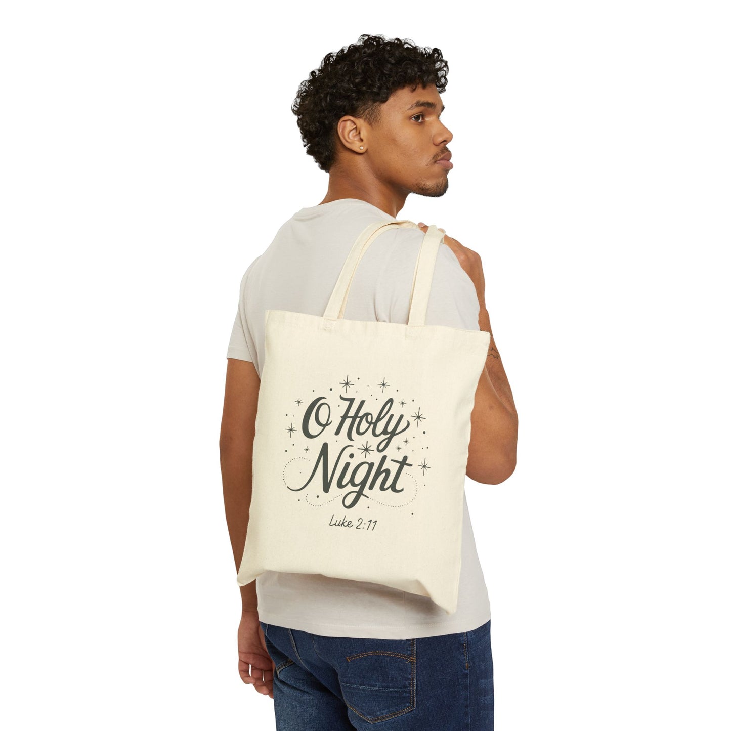 "O Holy Night" Cursive Christmas Cotton Canvas Tote Bag