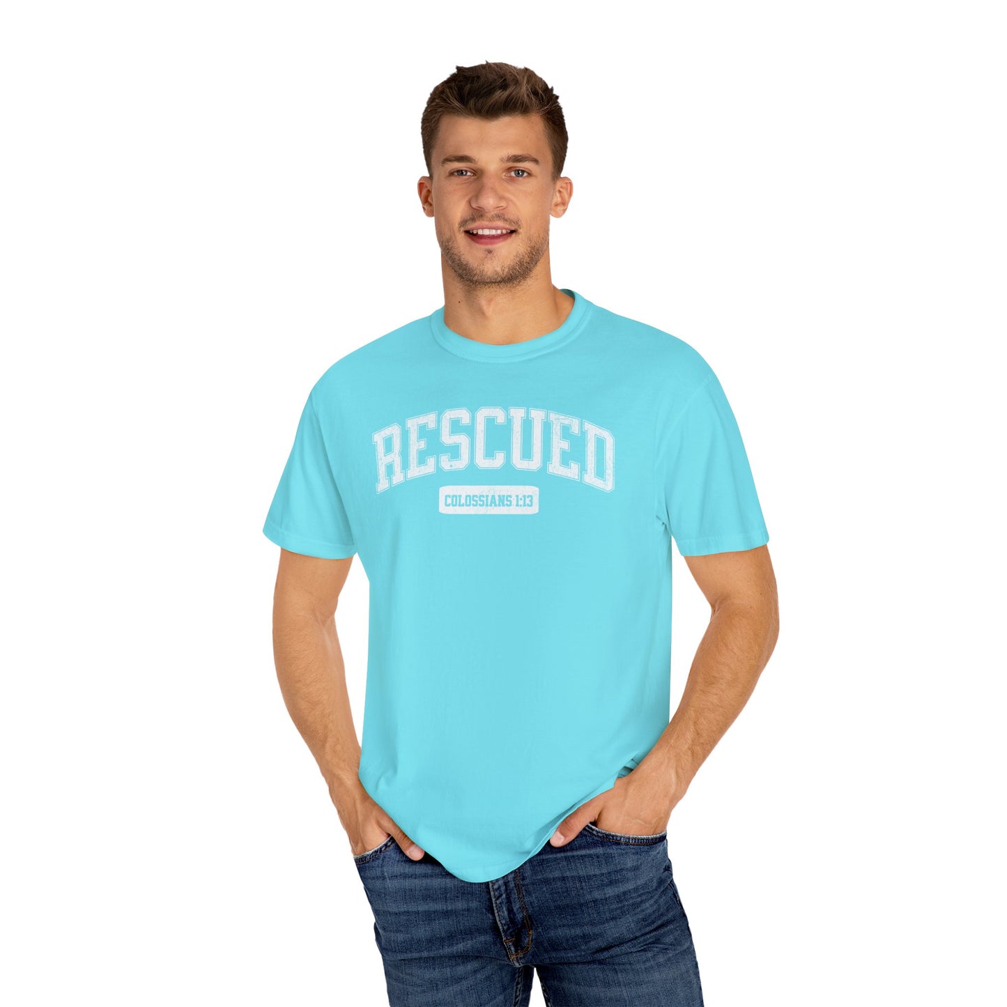 "Rescued" Varsity Style Unisex Garment-Dyed Tee