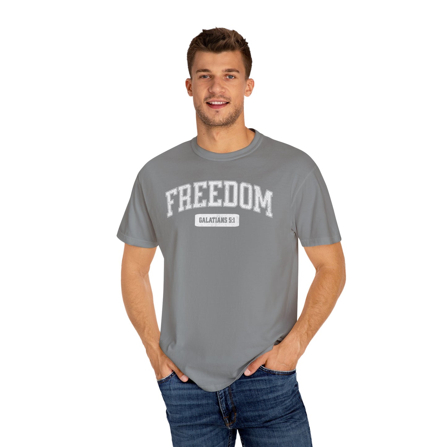 "Freedom" Varsity Style Unisex Garment-Dyed Tee