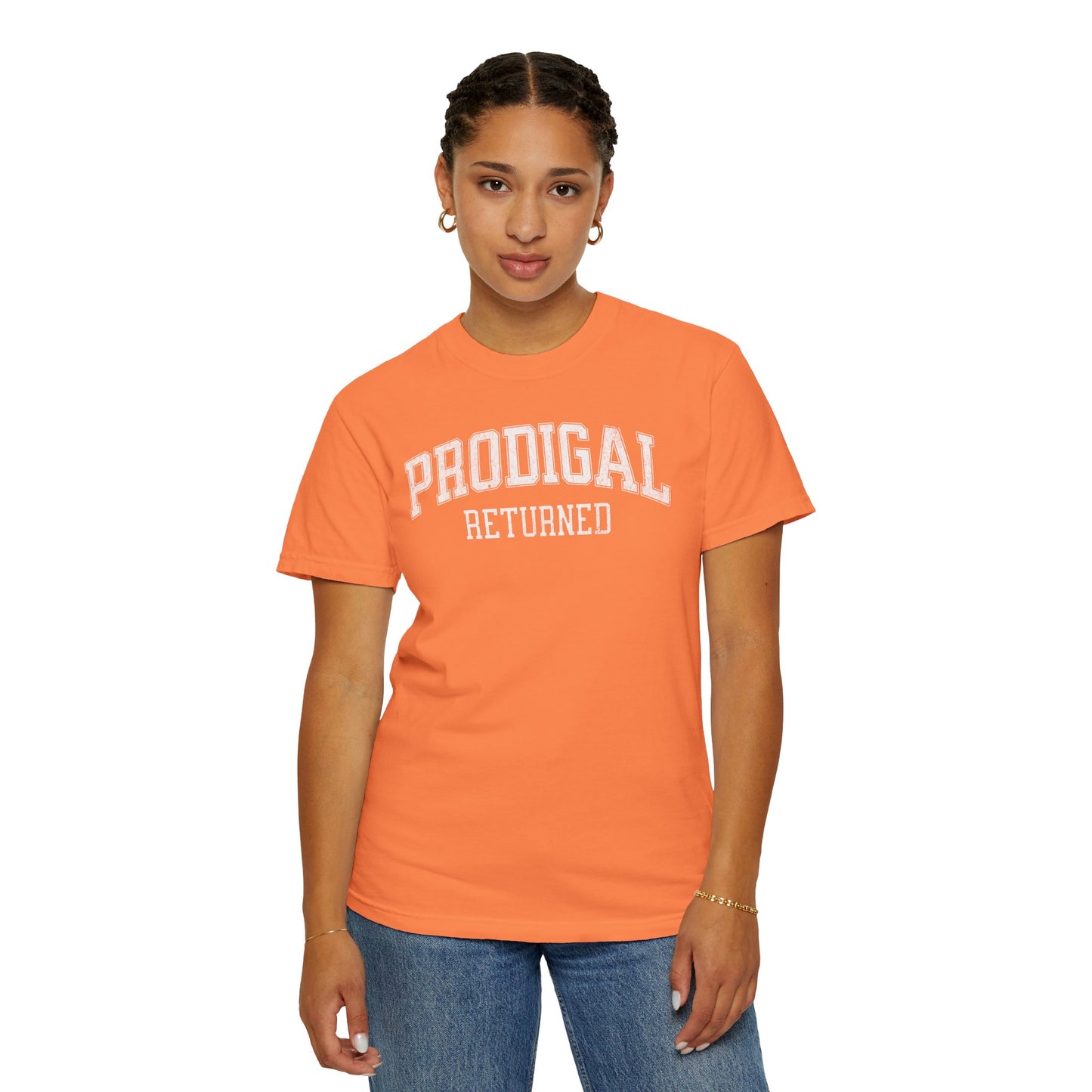 "Prodigal Returns" Varsity Style Unisex Garment-Dyed Tee