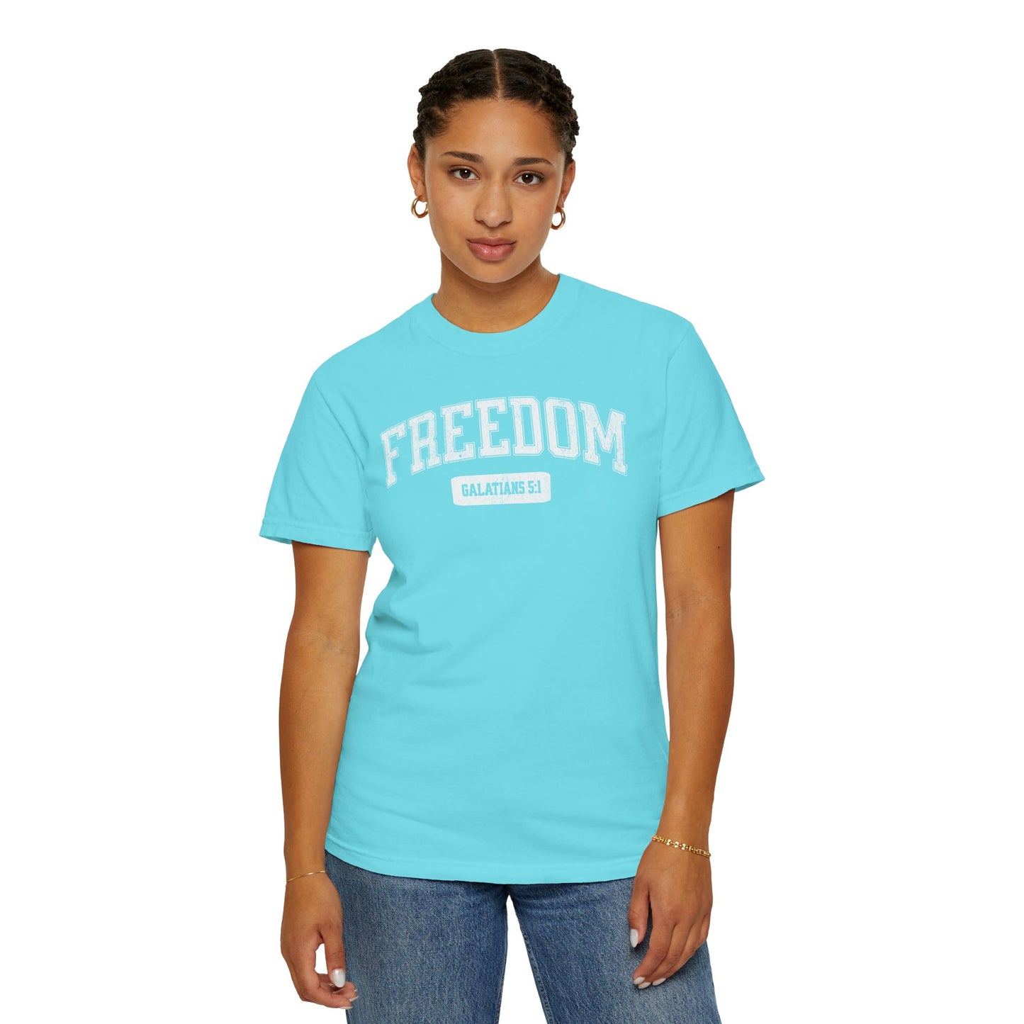 "Freedom" Varsity Style Unisex Garment-Dyed Tee