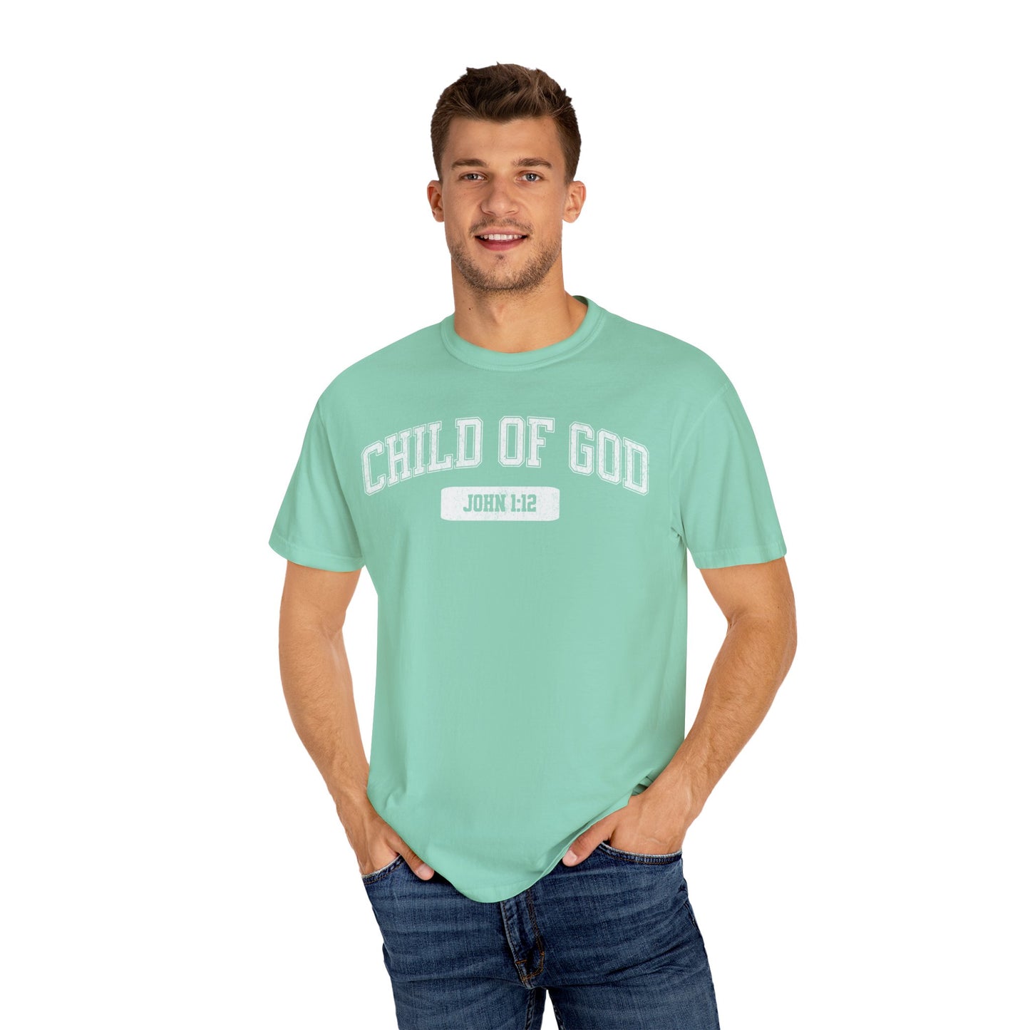 "Child of God" Varsity Style Unisex Garment-Dyed Tee