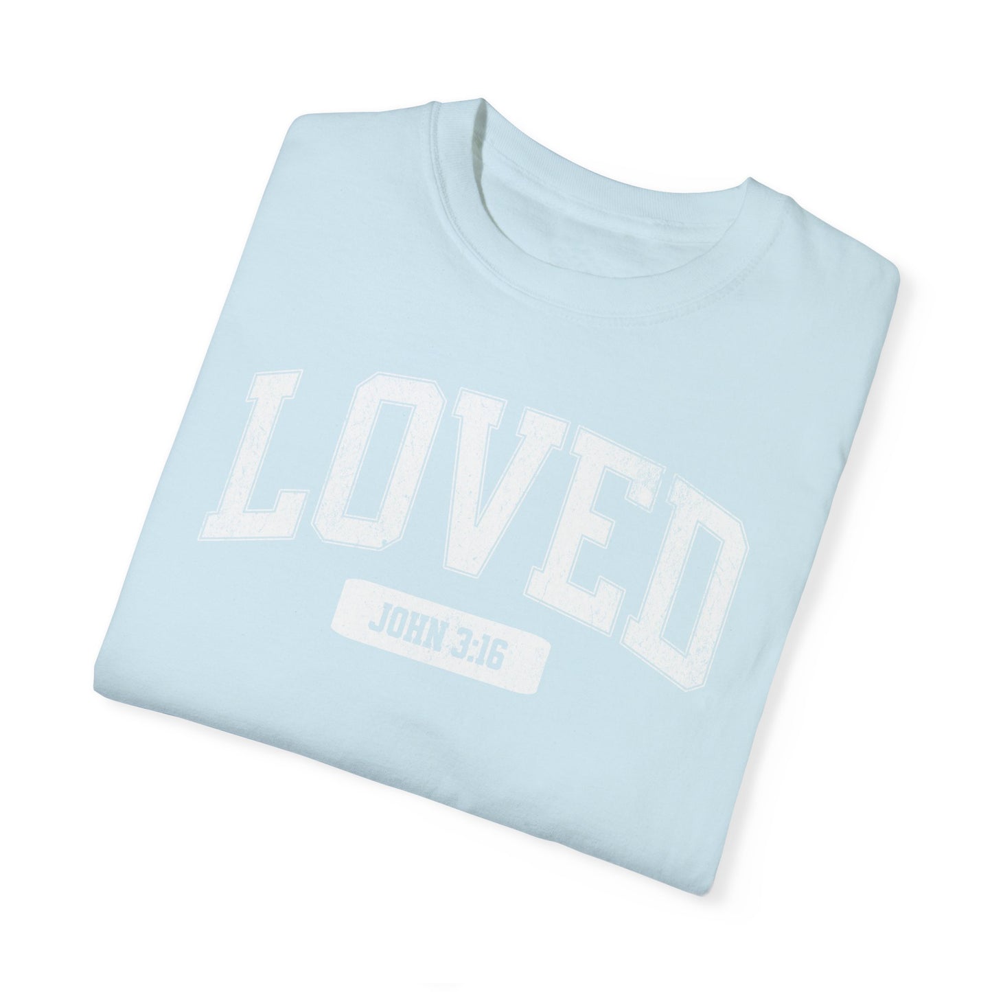 "Loved" Varsity Style Unisex Garment-Dyed Tee