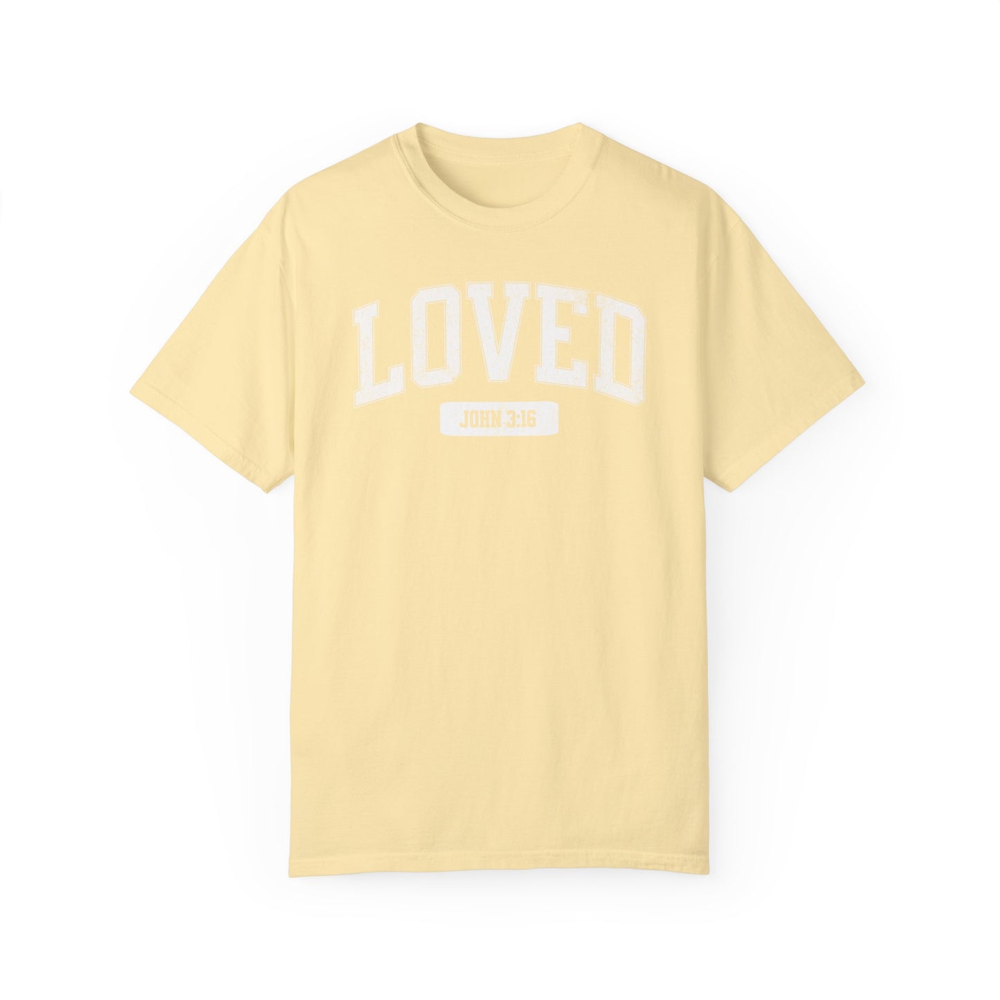 "Loved" Varsity Style Unisex Garment-Dyed Tee