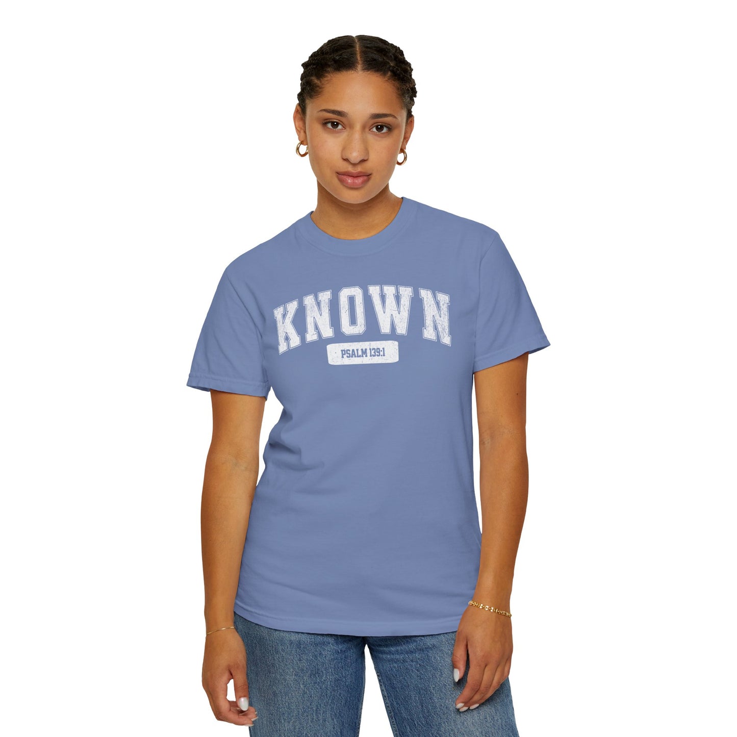 "Known" Varsity Style Unisex Garment-Dyed Tee