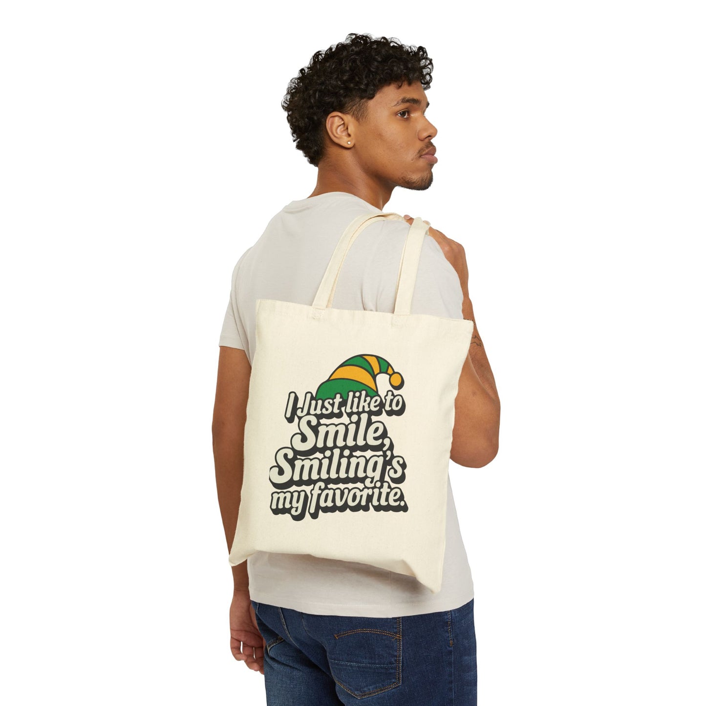 "Smiling's My Favorite" Christmas Cotton Canvas Tote Bag