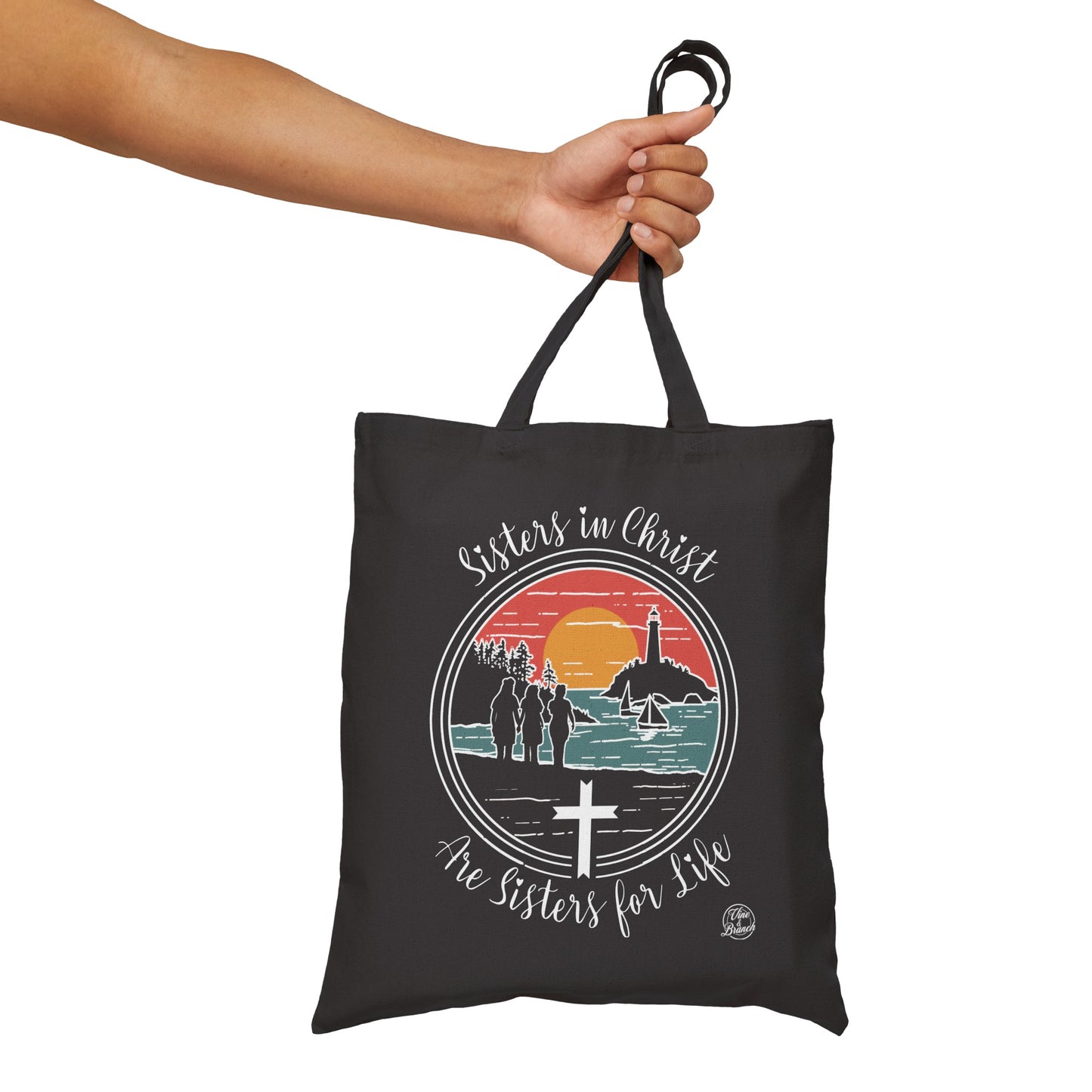 "Sisters In Christ" Black Cotton Canvas Tote Bag