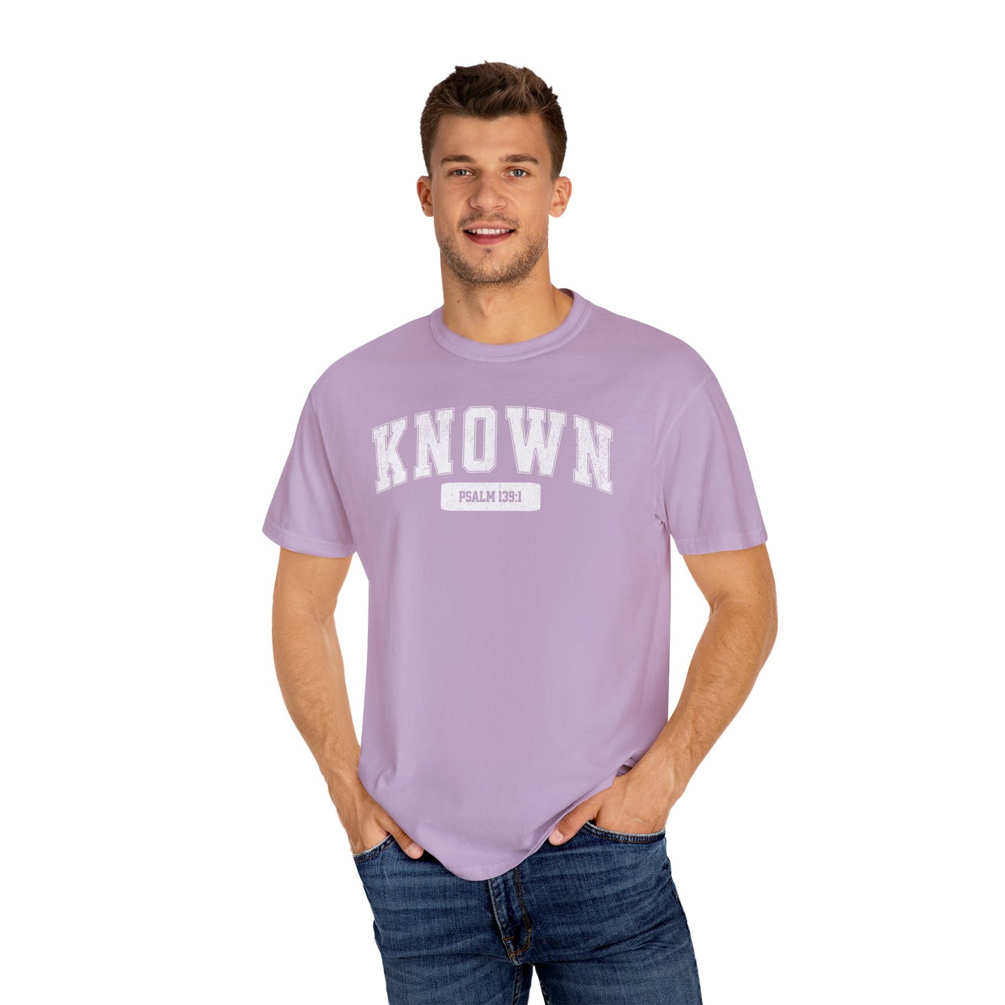 "Known" Varsity Style Unisex Garment-Dyed Tee