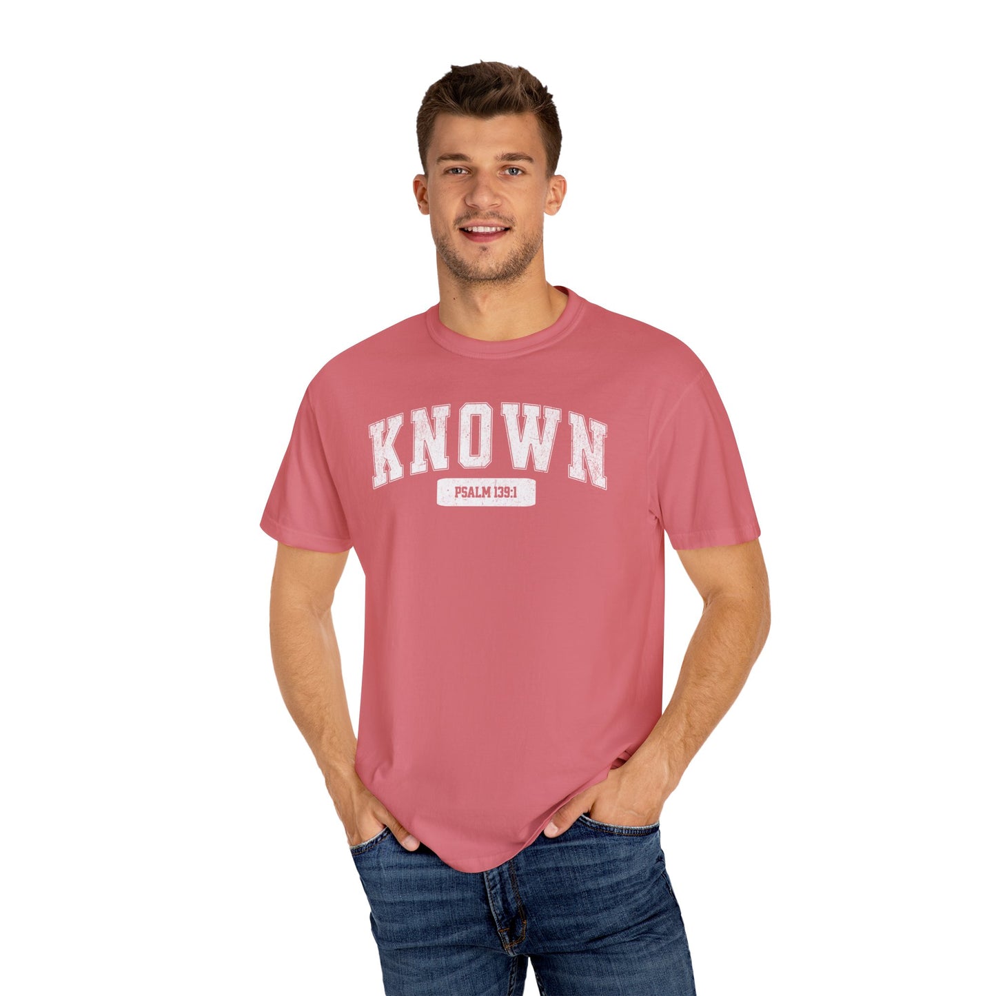 "Known" Varsity Style Unisex Garment-Dyed Tee