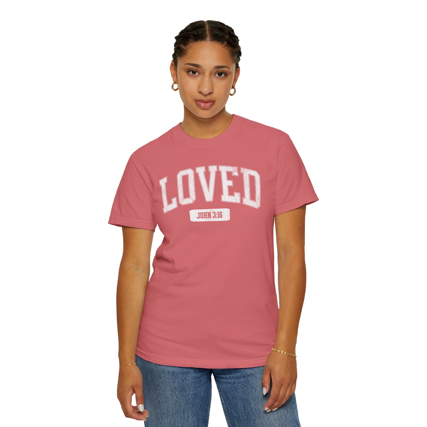 "Loved" Varsity Style Unisex Garment-Dyed Tee