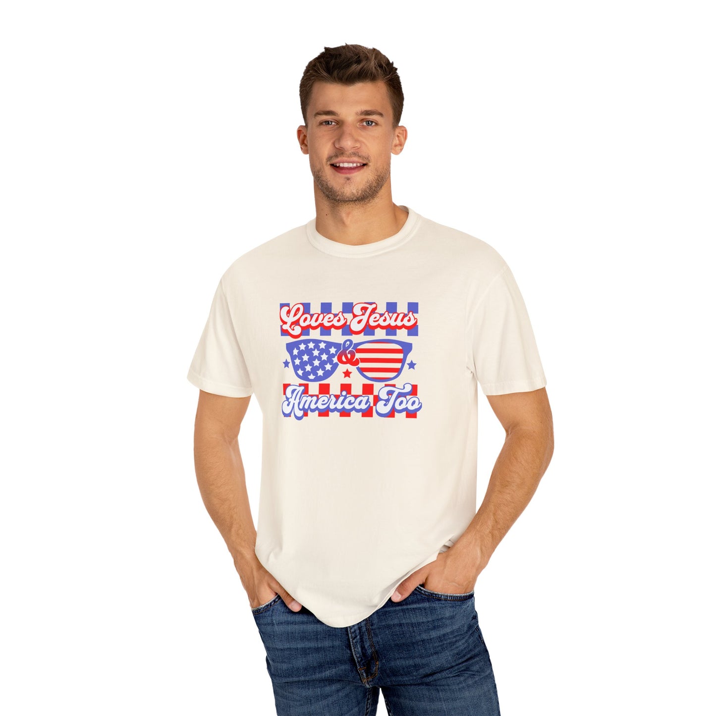 "LOVES JESUS & AMERICA TOO" UNISEX PREMIUM TEE