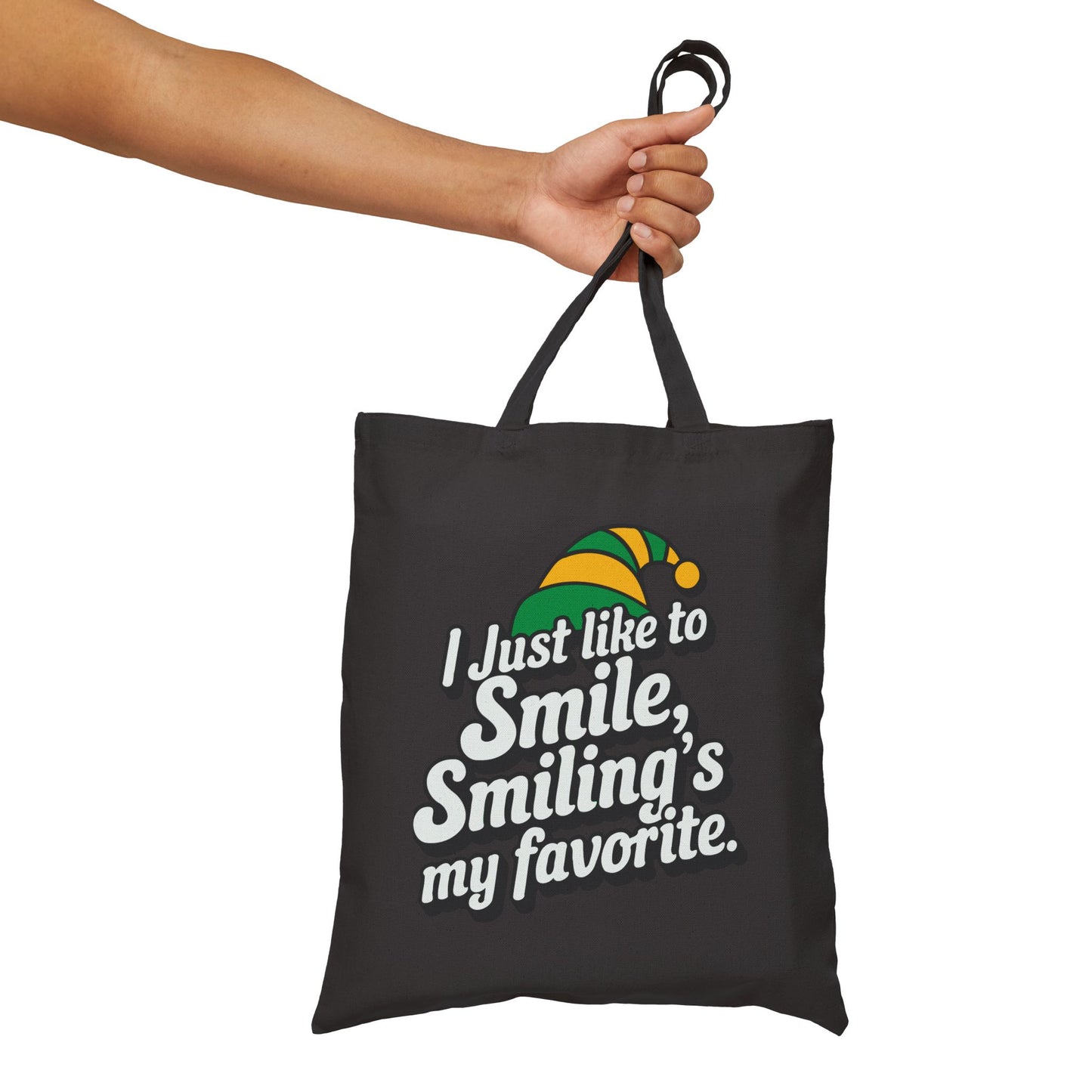 "Smiling's My Favorite" Christmas Cotton Canvas Tote Bag