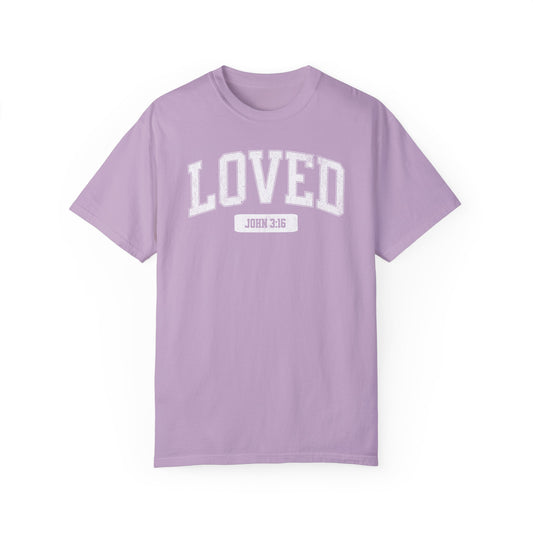 "Loved" Varsity Style Unisex Garment-Dyed Tee