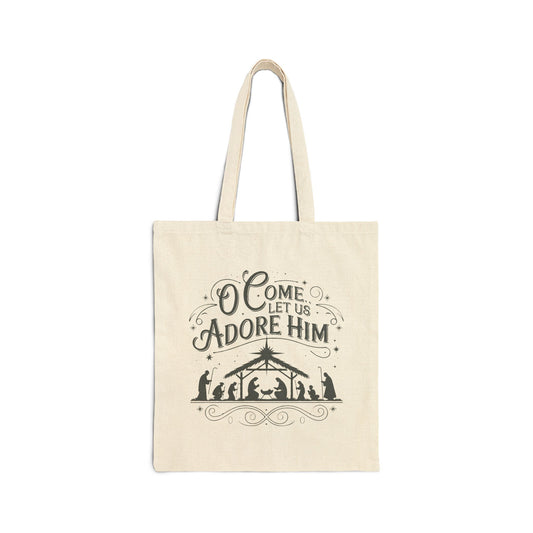 "O Come Let Us Adore Him" Country Christmas Cotton Canvas Tote Bag