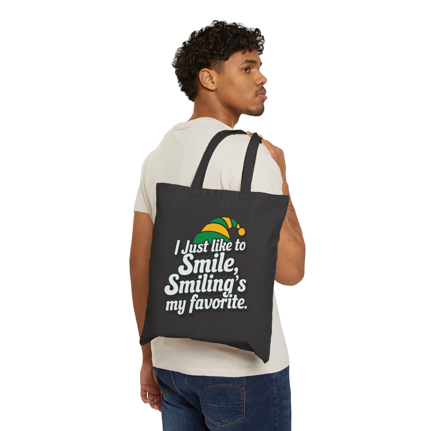 "Smiling's My Favorite" Christmas Cotton Canvas Tote Bag