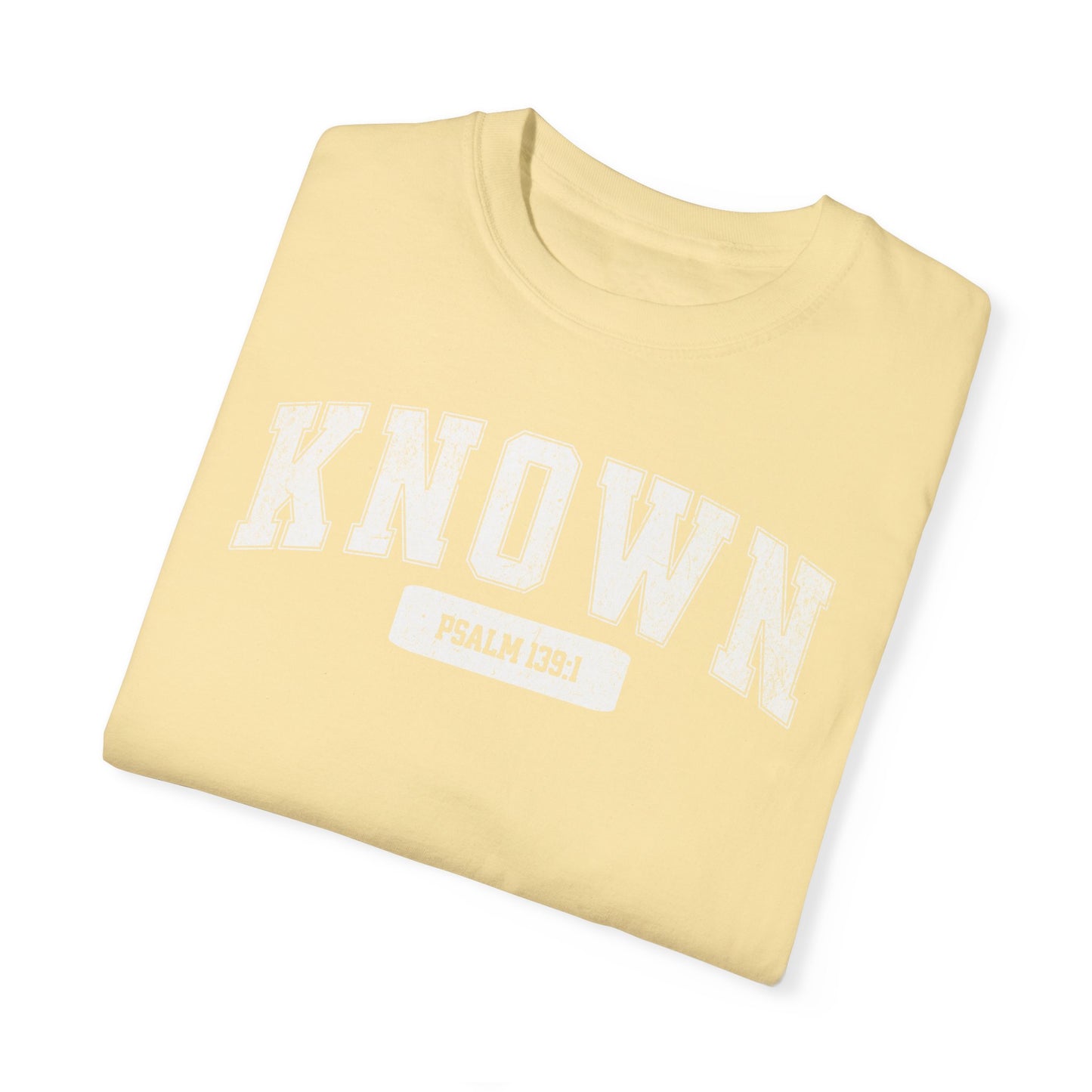 "Known" Varsity Style Unisex Garment-Dyed Tee