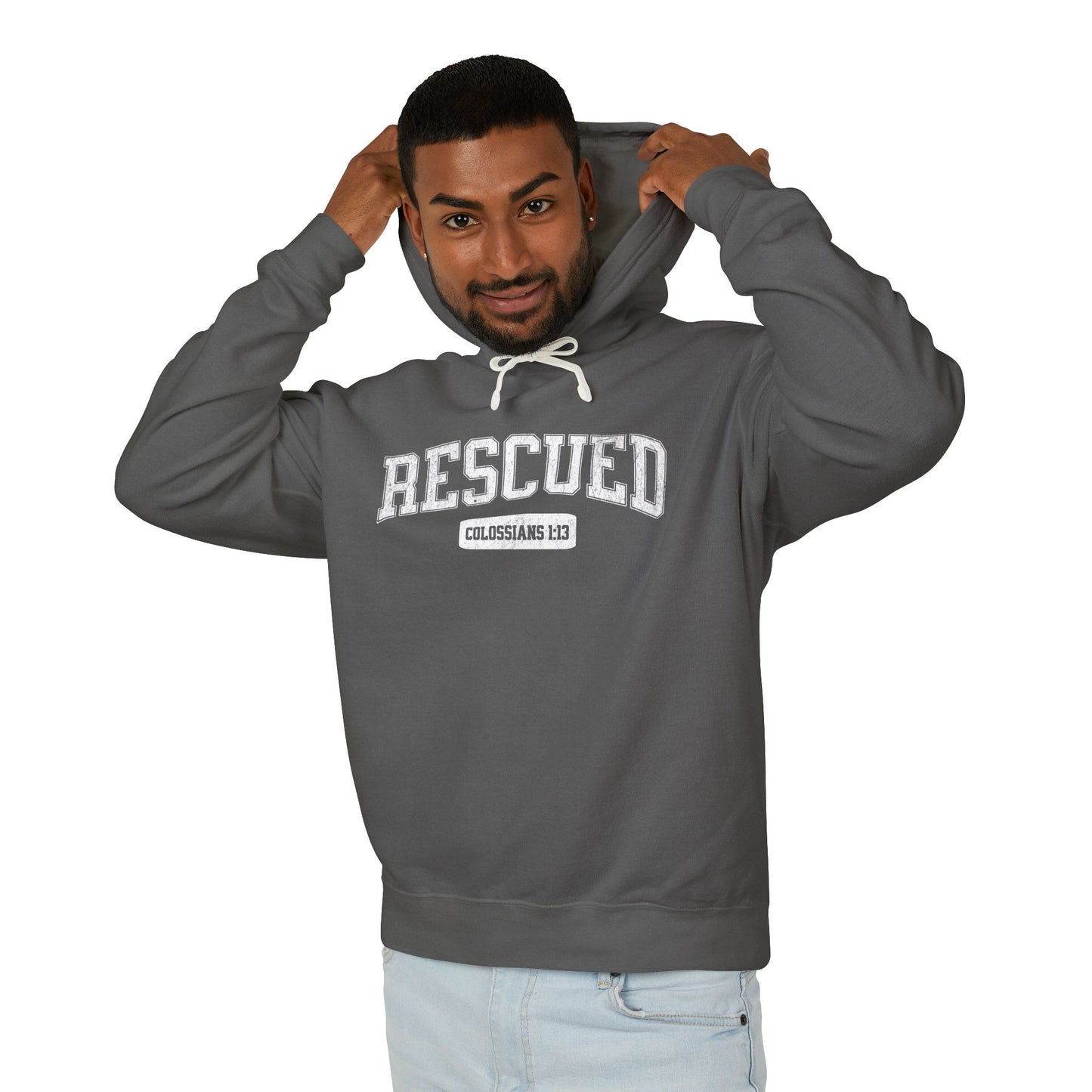 "RESCUED" VARSITY UNISEX PREMIUM LIGHTWEIGHT HOODIE