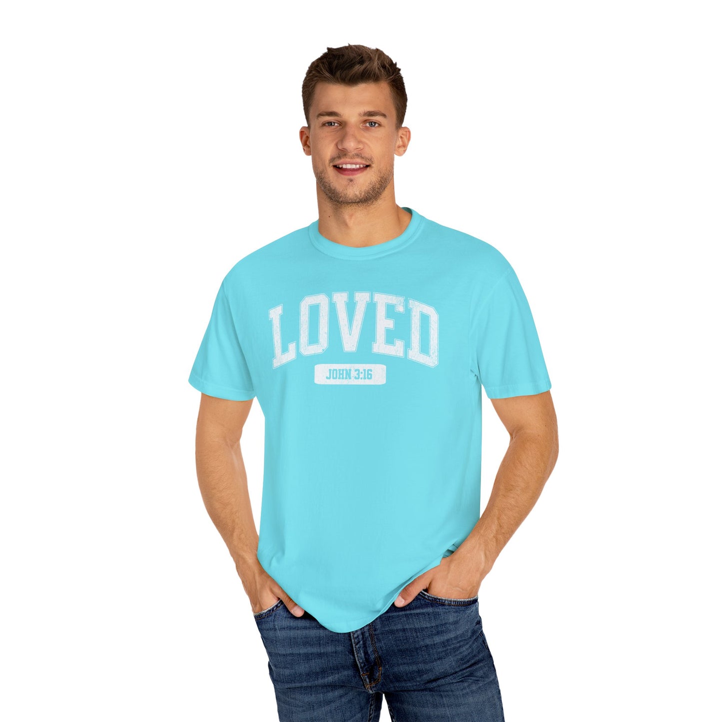 "Loved" Varsity Style Unisex Garment-Dyed Tee