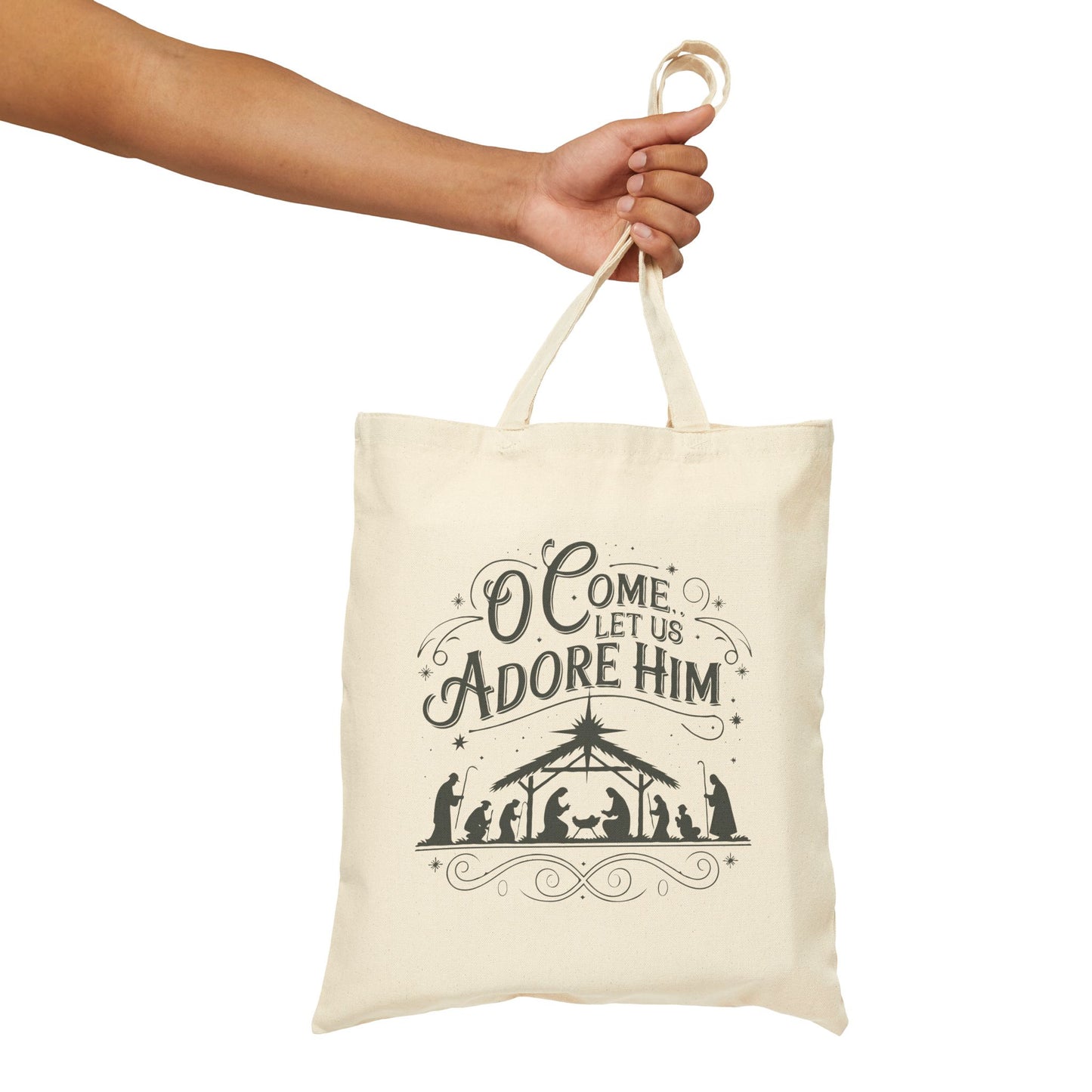 "O Come Let Us Adore Him" Country Christmas Cotton Canvas Tote Bag