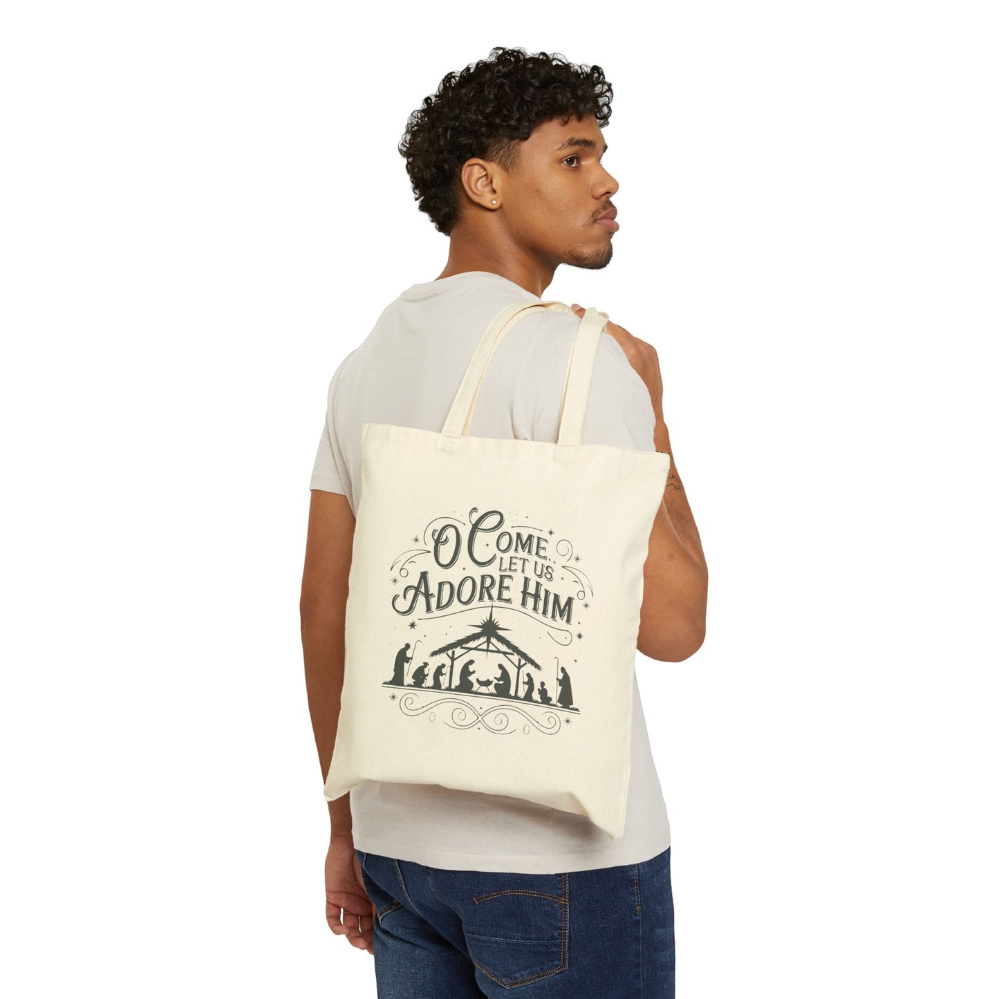 "O Come Let Us Adore Him" Country Christmas Cotton Canvas Tote Bag