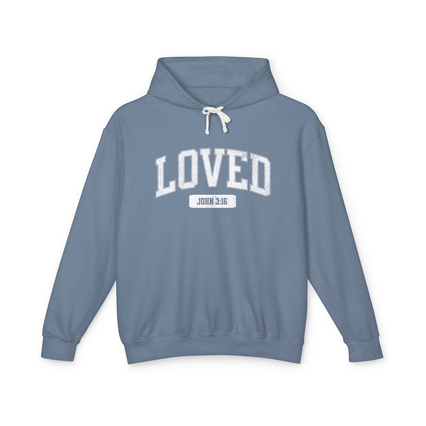 "LOVED" VARSITY UNISEX PREMIUM LIGHTWEIGHT HOODIE