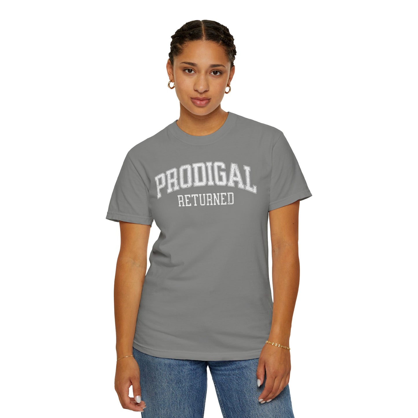 "Prodigal Returns" Varsity Style Unisex Garment-Dyed Tee