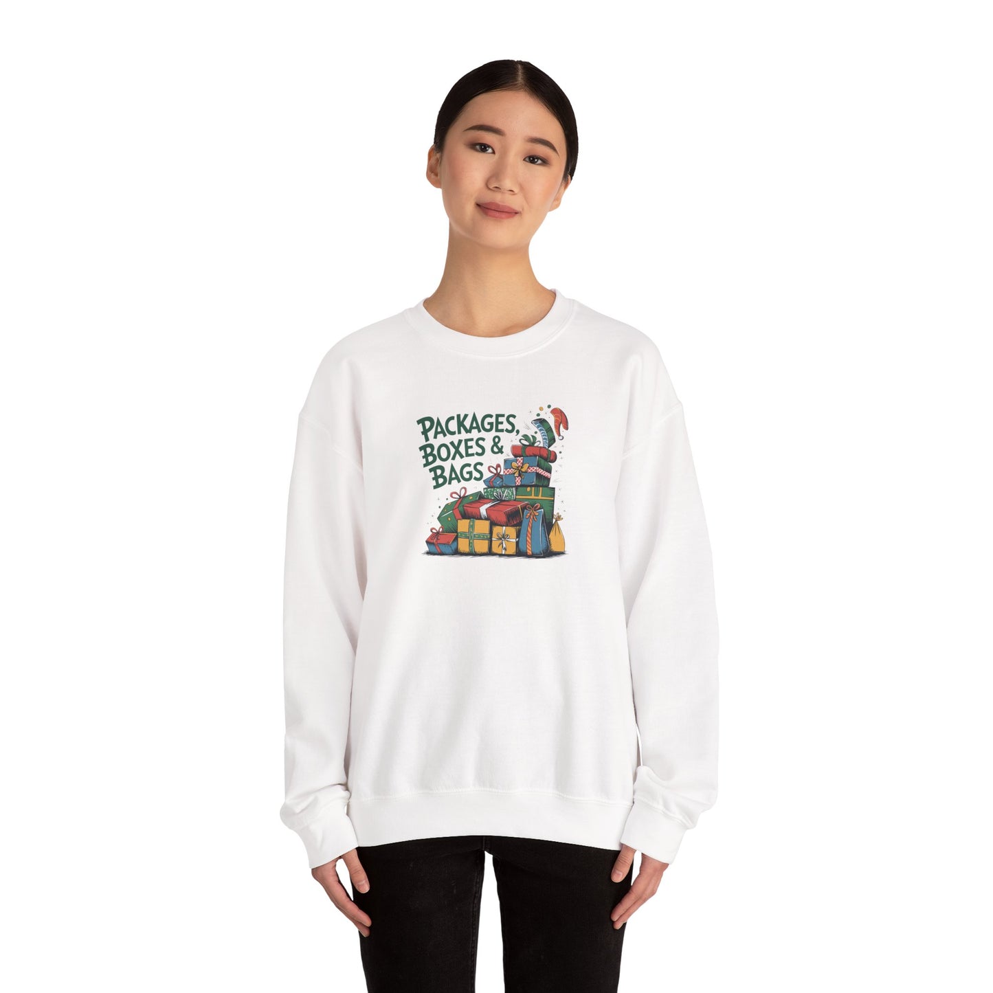 CHRISTMAS "PACKAGES BOXES & BAGS" UNISEX CREWNECK SWEATSHIRT