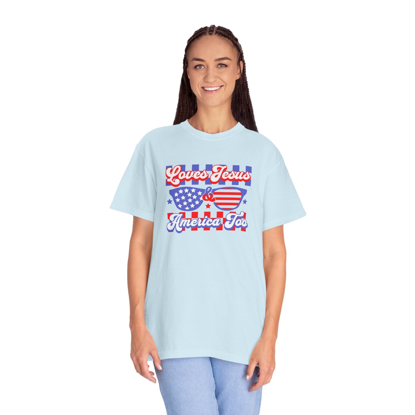 "LOVES JESUS & AMERICA TOO" UNISEX PREMIUM TEE